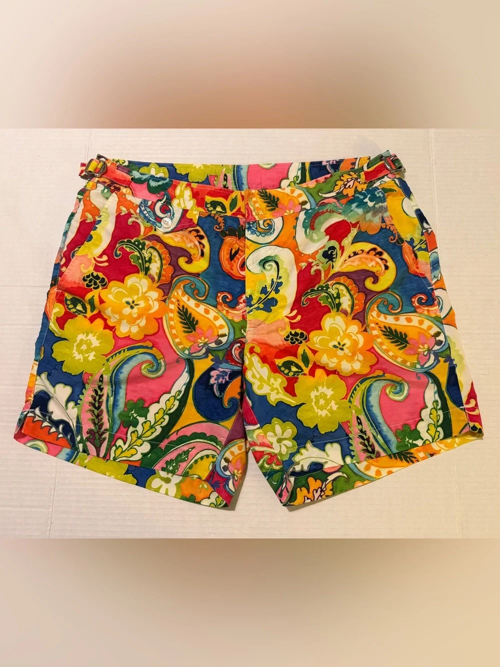 Ralph Lauren Purple Label Psychedelic Floral Paisley Tailored Resort Shorts 32